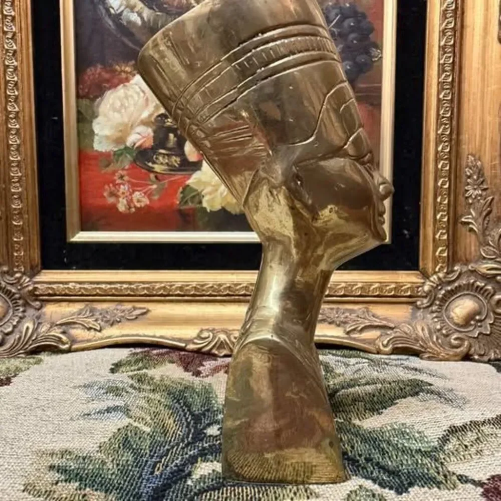 Vintage Solid Brass Nefertiti Bust Figurine 5.25
